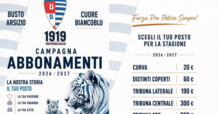 Pro Patria, parte la campagna abbonamenti: curva a 20 euro per tutta la stagione