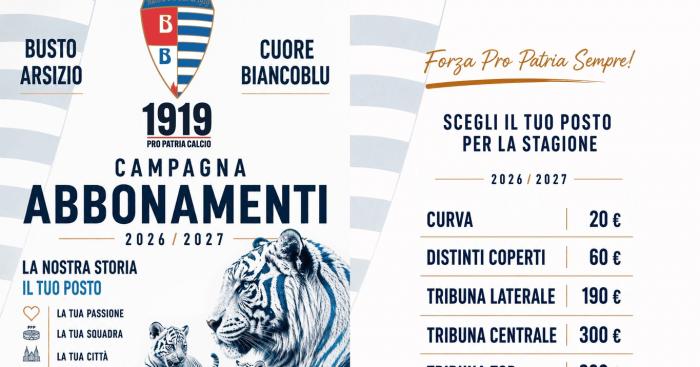 Pro Patria, al via la campagna abbonamenti: tutti allo Speroni per la stagione 2026/27
