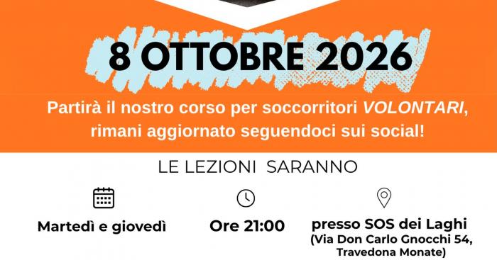SOS dei Laghi apre il 32° corso gratuito per formare nuovi soccorritori a Travedona Monate